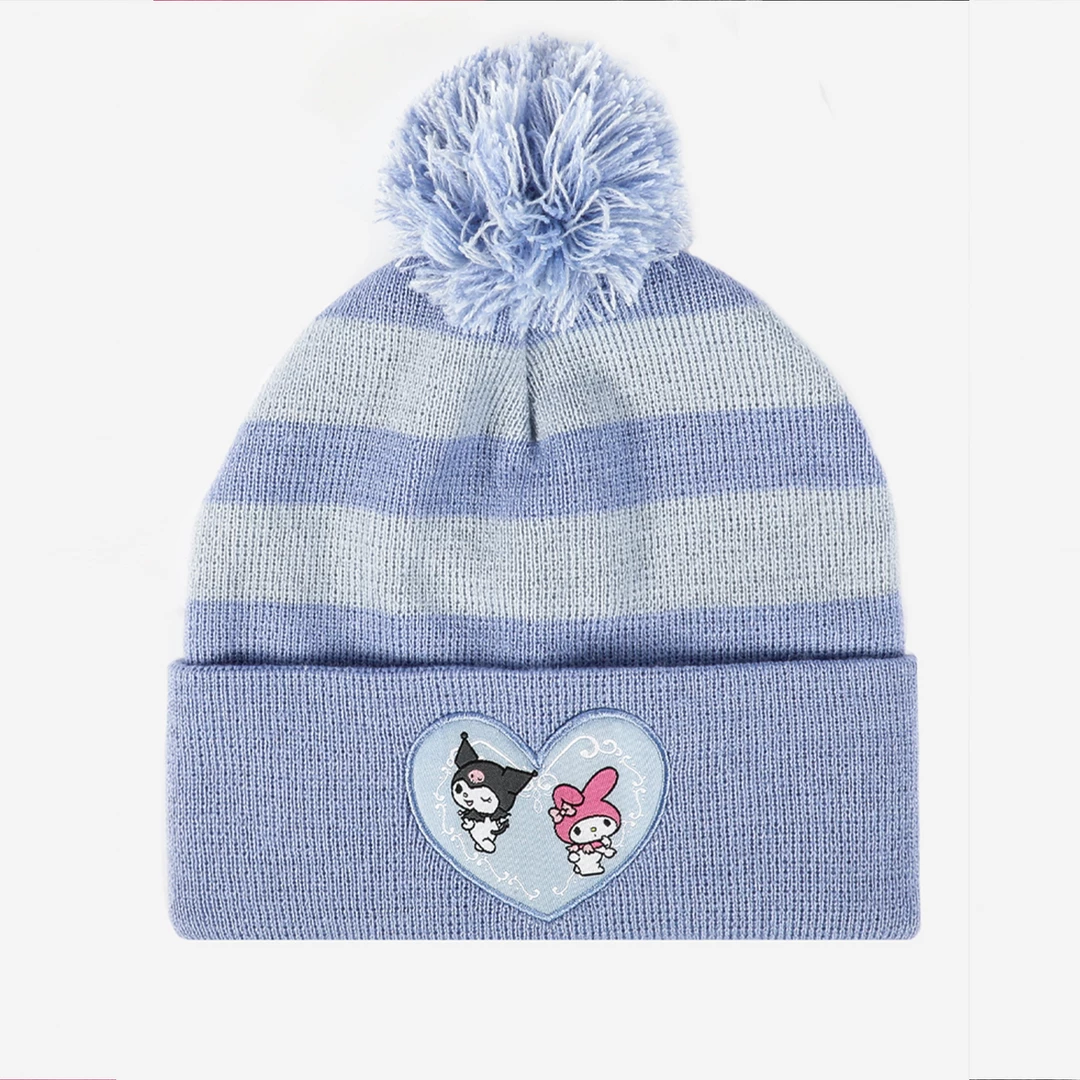 BIOWORLD Kuromi & My Melody X Dumbgood Striped Beanie Characters 3 BIOWORLD Kuromi & My Melody X Dumbgood Striped Beanie Characters