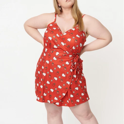 Hello Kitty X Unique Vintage Plus Size Apple Wrap-Front Romper 8 Hello Kitty X Unique Vintage Plus Size Apple Wrap-Front Romper